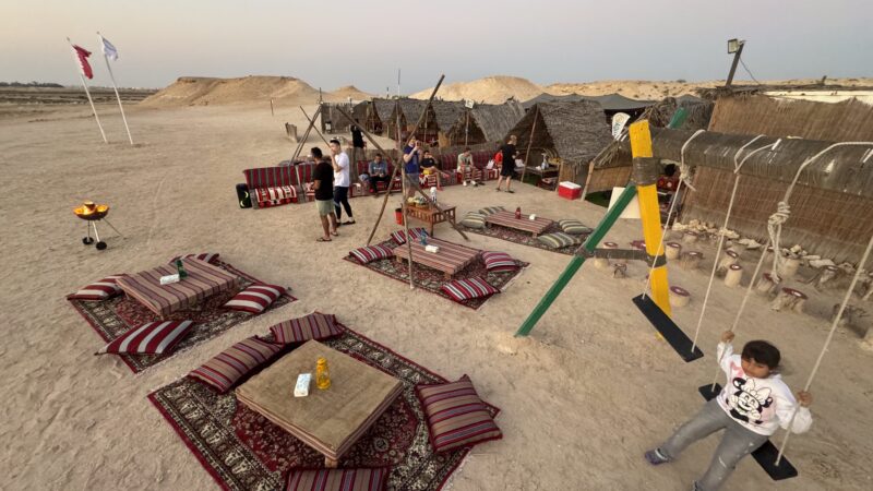 Eco-friendly Bedouin-style seating area at AquaSports Eco Camp, Purple Island Al Thakira Qatar
